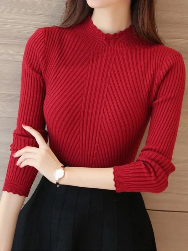 Suéter Feminino Outono - Gola Alta, Mangas Longas