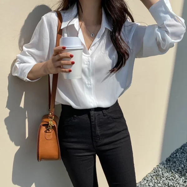 Blusa de chiffon, branca e preta - Imagem 8