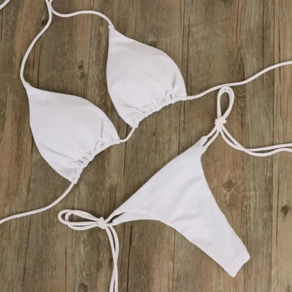 Biquíni feminino alça no pescoço e calcinha fio-dental. - Imagem 4