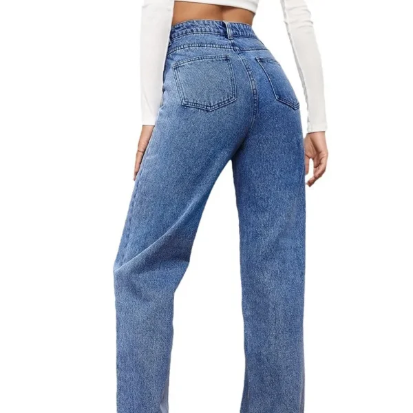 Jeans feminino, cintura alta, reta, stretch e lavada. - Imagem 4
