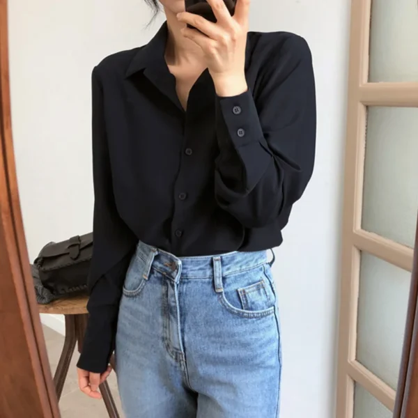 Blusa de chiffon, branca e preta - Imagem 3