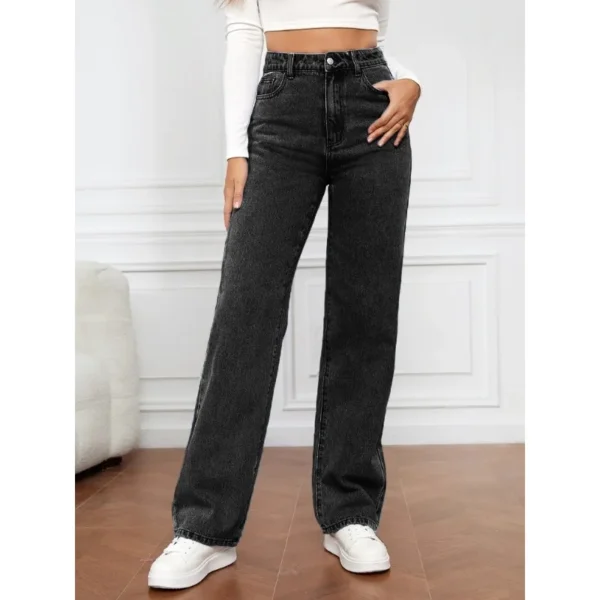 Jeans feminino, cintura alta, reta, stretch e lavada. - Imagem 3